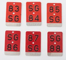 Velonummer SG 83, SG 84, SG 85, SG 86, SG 87, SG 88
