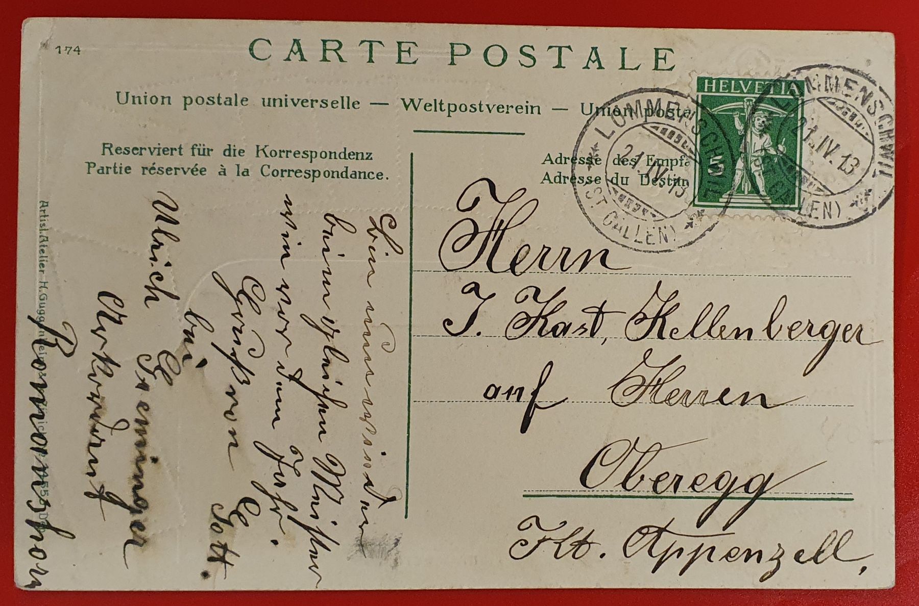 Ansichtskarten: Prägekarte Romanshorn 1913 – Gebraucht aus Kreuzlingen von Rschweiz1 1