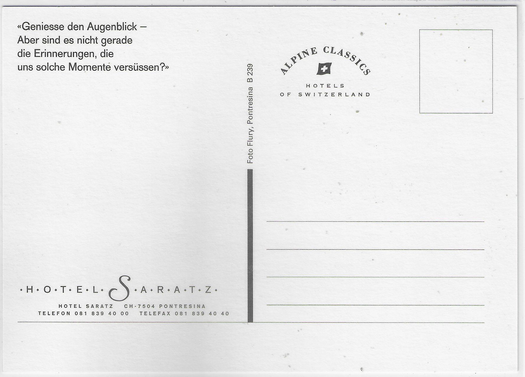 Cartes postales: Hotel Saratz - Pontresina – D'occasion à Ettingen par Kartenplanet 1