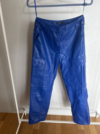 Mamo Blue Faux Leather Trousers, Size 38, Excellent!