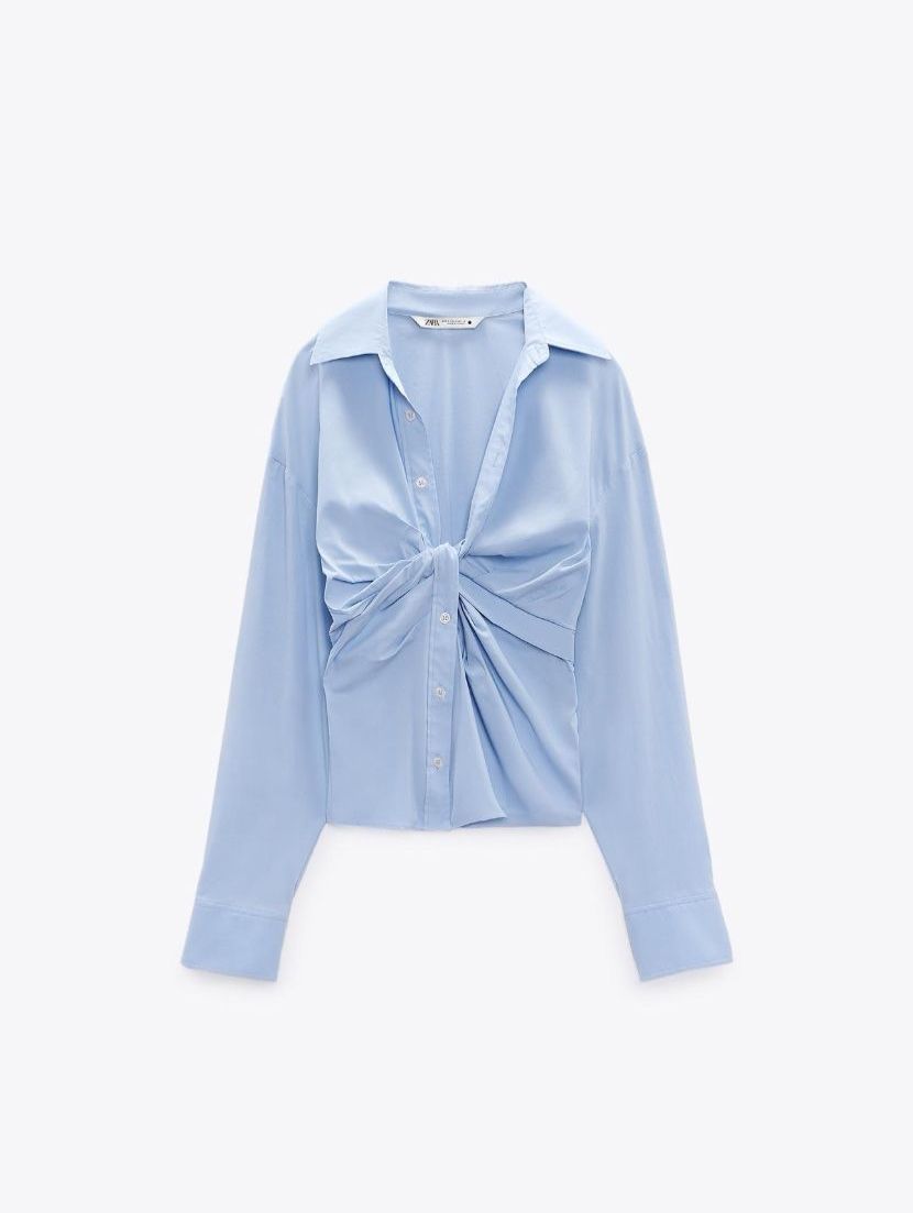 Zara Camicette: Zara Light Blue Knot-Front Shirt - S – Usato da Nyon venduto da My_wardrobe