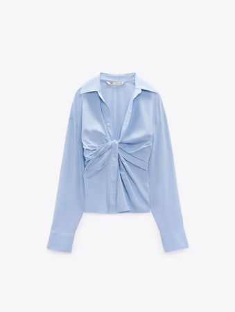 Zara Light Blue Knot-Front Shirt - S