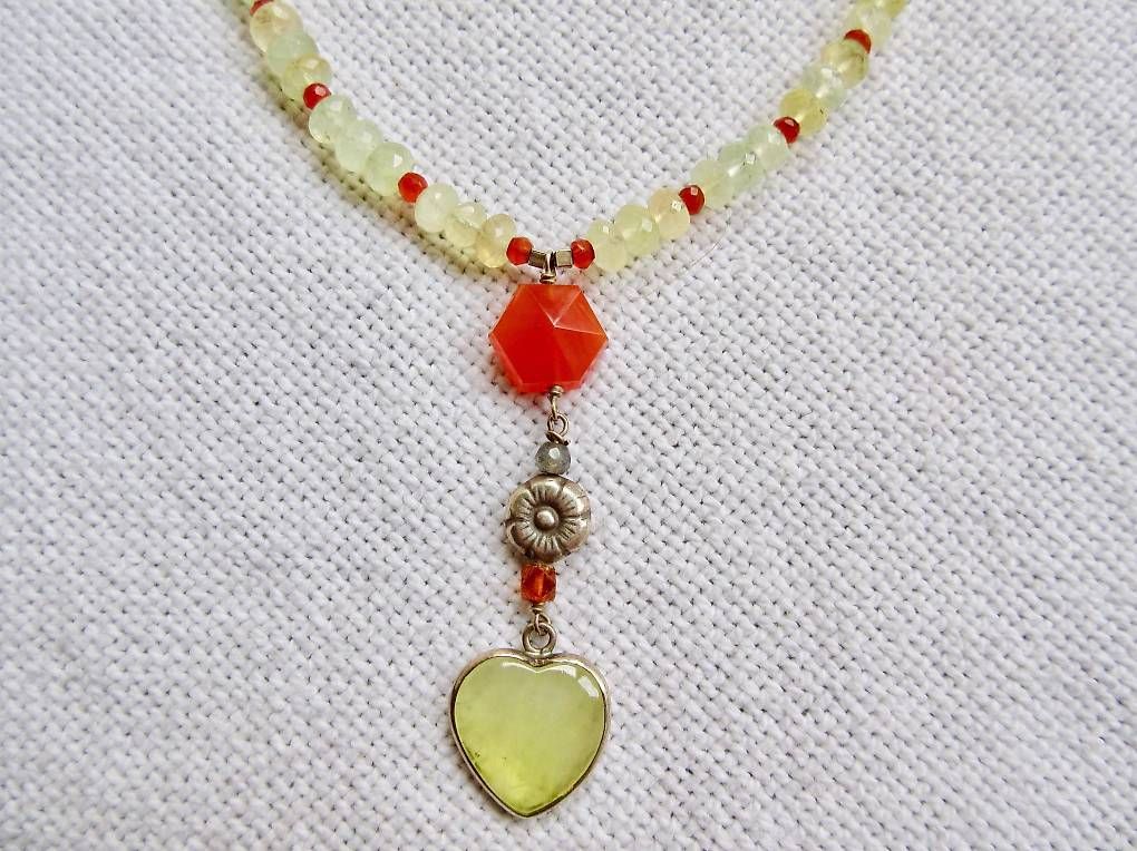 Ketten: Collier coeur citrine - citrine et cornaline - argent – Neu (gemäss Beschreibung) aus Lausanne von jso_lm6q