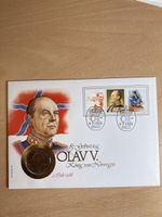 Gedenkbrief Olav V Norwegen 85. Geburtstag mit 5 Kronen