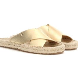 ❤️ Tory Burch Bima Metallic Flat Espadrille Slide Sandal