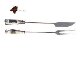 Grillmesser- und Gabelset mit Hirschgeweihgriffen