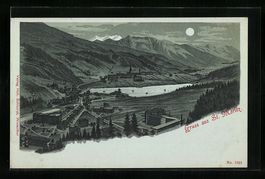 Mondschein-Lithographie St. Moritz, Pano