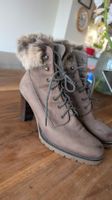 Schnürstiefeletten Gr. 40 – Taupe / Braun mit Fellbesatz