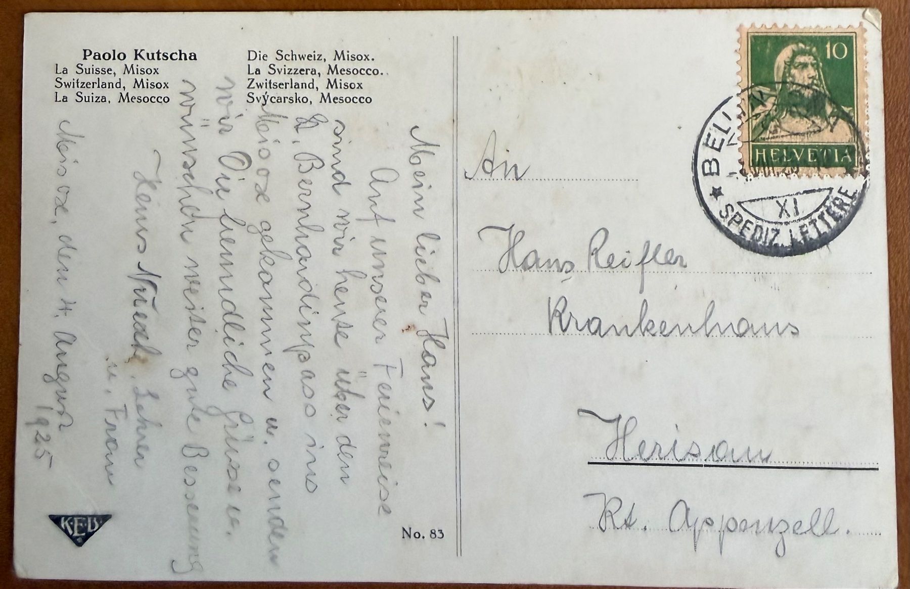 Cartoline postali: Mesocco - 1925 – Usato da Lutry venduto da Ediego 1
