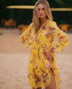 Ungetragenes The Kooples Kleid, gelb floral, Gr. M