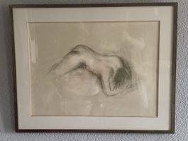 Dessin de Garopesani au fusain encadré, nu féminin