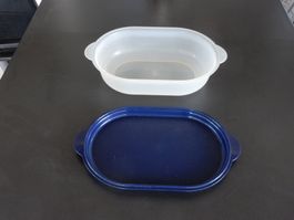 Vorratsbehälter oval mit Deckel weiss/blau neu