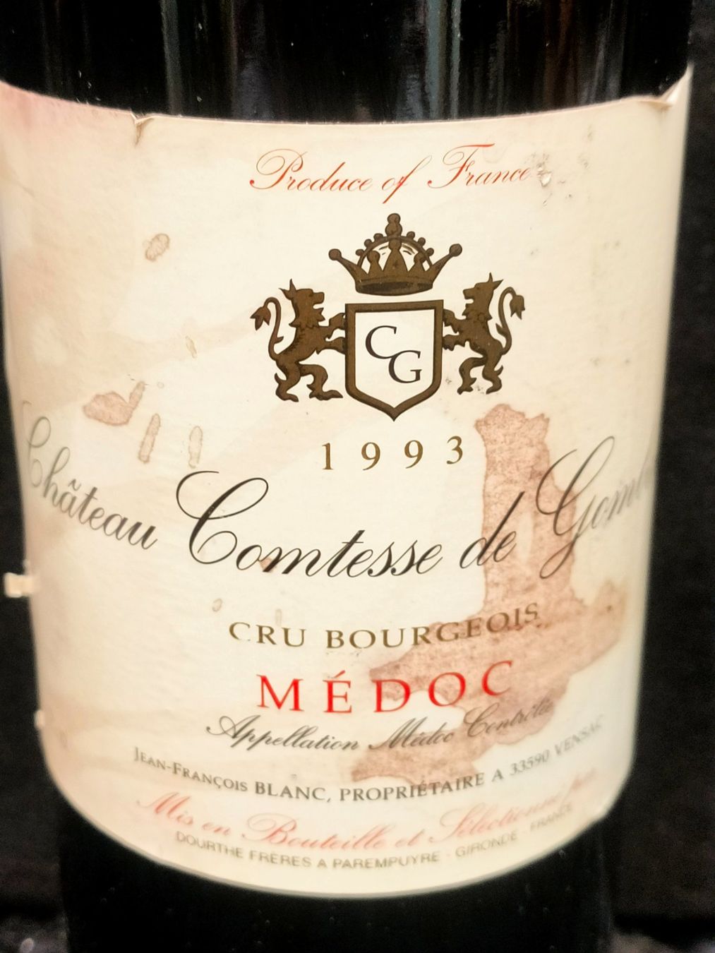 Vino: CHÂTEAU COMTESSE DE GOMBAULT 1993 – Nuovo (secondo la descrizione) da Genève venduto da Leboucheoreilles 2
