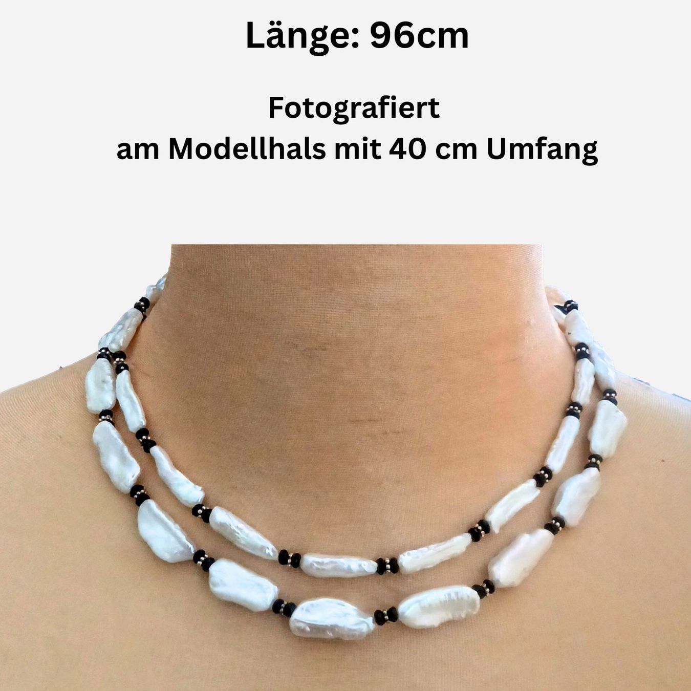 Onyx Catenine: Keshiperlen - lange Kette - 96cm - Perlen-Collier - Silber – Nuovo e nell'imballaggio originale da Lütisburg venduto da Emarra 1