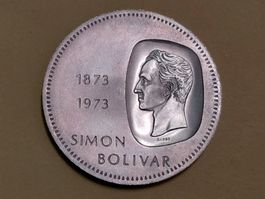 Venezuela 10 Bolivares "100 Jahre Simon Bolivar" 1973 Silber