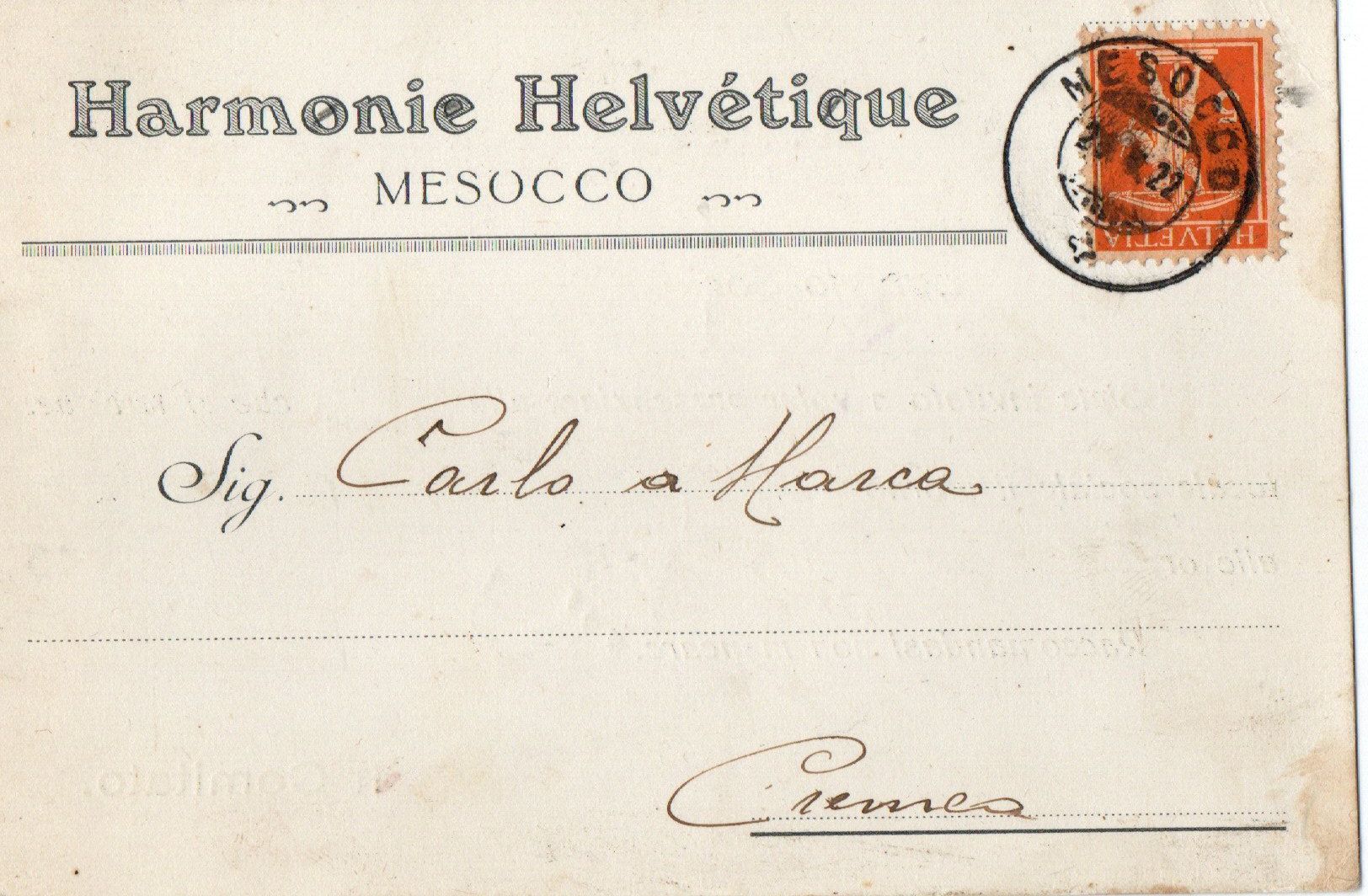 Tutti i francobolli: Harmonie Helvétique - Mesocco – Usato da Melano venduto da pisonsdro