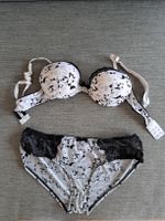 Unterwäsche Set BH und Slip schwarz weiss gemustert Grösse S
