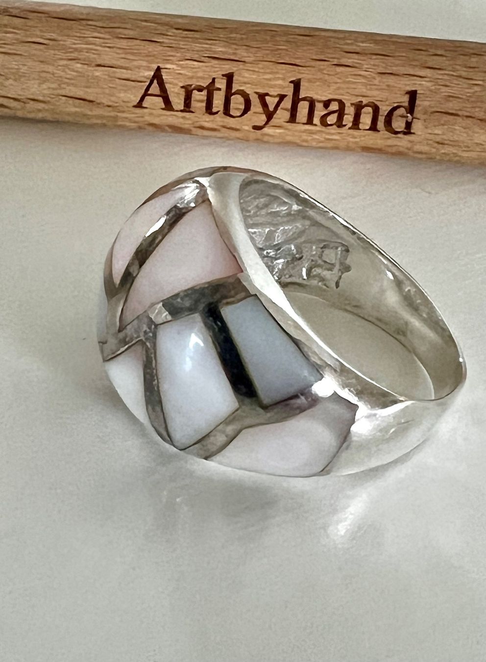 Ringe: Statement Ring 925Silber & kunstvolle Perlmutt Intarsien 15g – Gebraucht aus Ruswil von artbyhand 4
