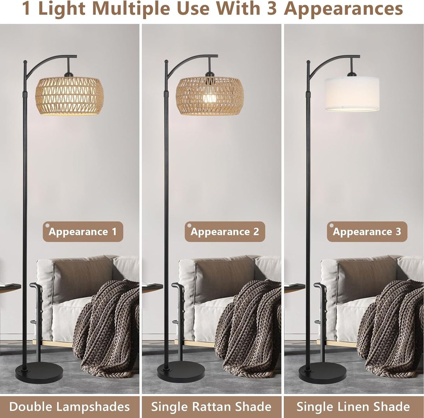 Lampade: Stehlampe Standleuchte Rattan Lampe dimmbar LED E27 Schwarz – Nuovo e nell'imballaggio originale da Wittenbach venduto da VELARO 1