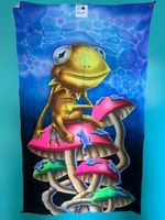 Airbrush Baumwoll-Dekotuch 110x190cm, Kermit auf Pilz