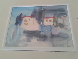 Zeichnung Landschaft Toskana Original Unikat gerahmt NEU