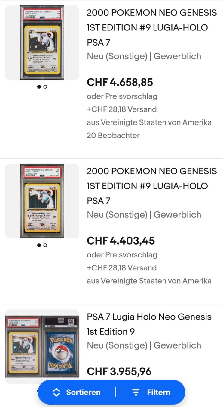 Giochi: Pokemon - Lugia PSA 7 Holo first Edition – Nuovo (secondo la descrizione) da Urdorf venduto da amarzehic 2