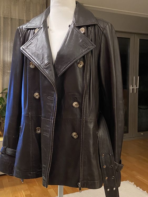 Veste En Cuir Véritable FREY CASUAL Femme Noir - Tailles 40-42, Neuve Sans étiquettes, Style Casual