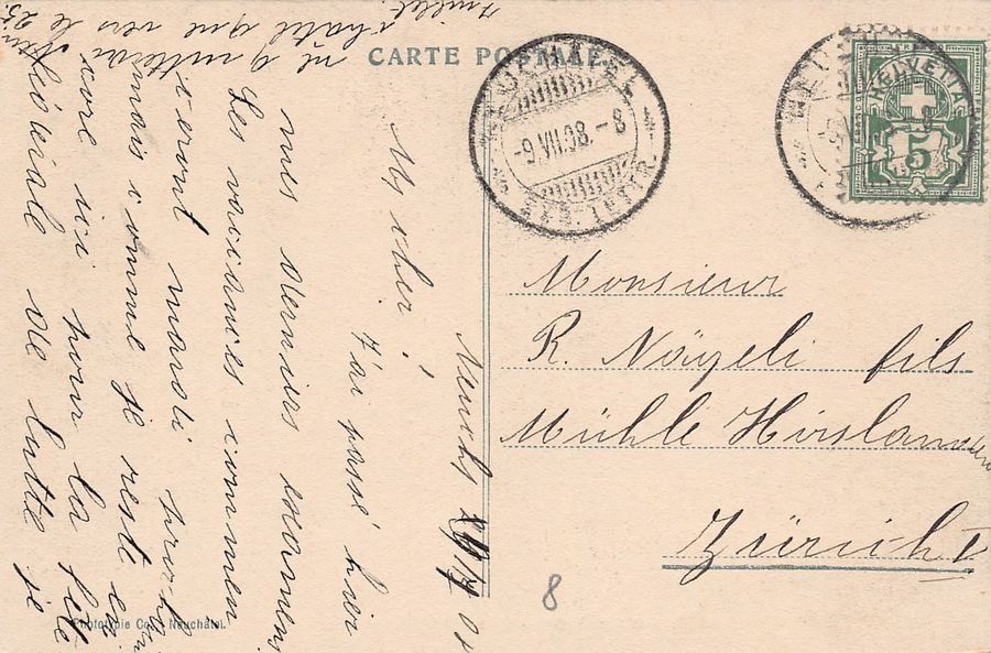 Ansichtskarten: Neuchâtel, Vue sur l'Evole, circulée 1908 – Gebraucht aus Frauenfeld von POML 1