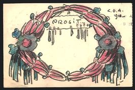 Handgemalt sign. Carl O. Arends: Rosafar