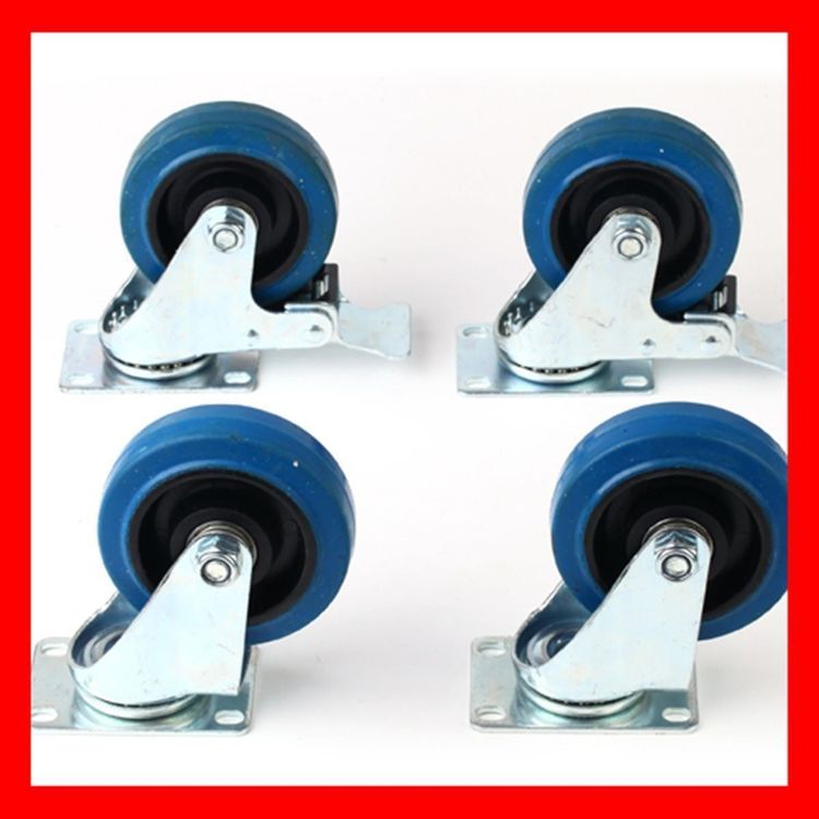 Transportrolle Blue Wheel Transportrolle 125 Mm – Lenkrolle Mit Bremse, Elastik Rad (Blue Wheel), Nylonfelge, Verzinkter Rahmen, Tragkraft 100 Kg, Für Empfindliche Güter