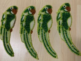 4 Perlen Applikation, Aufnäher, Papagei 15,5cm hoch