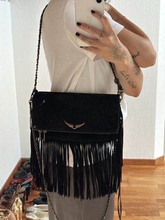 Zadig & Voltaire Tasche Schwarz Wildleder Fransen Kette
