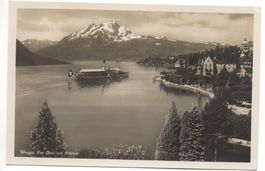 WEGGIS Der Quai mit Pilatus, Dampfschiff