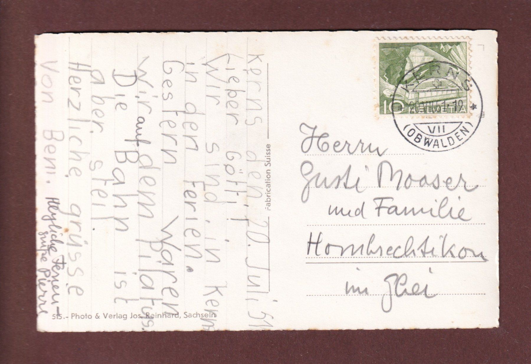 Cartoline postali: FLÜELI-RANFT - 1951 – Usato da Pully venduto da nicecards 1