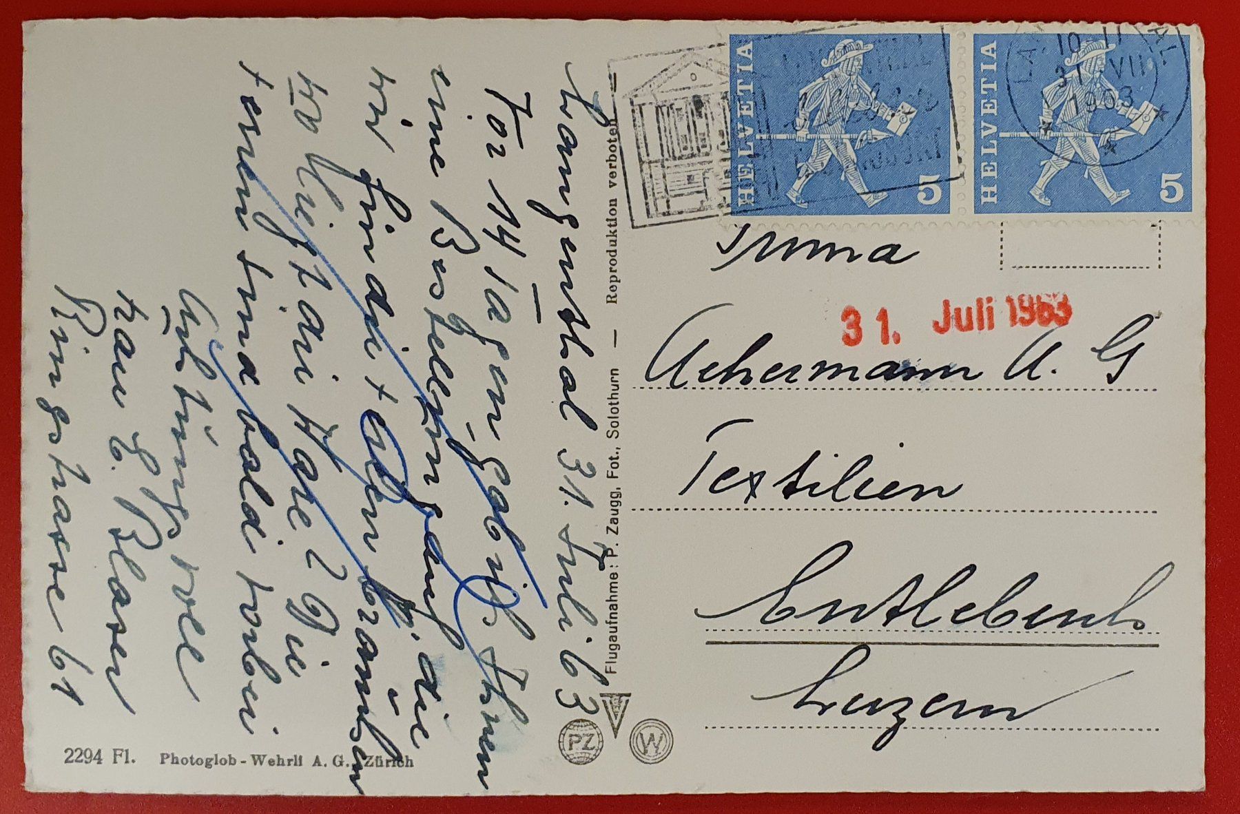 Cartoline postali: Langenthal 1963 – Usato da Kreuzlingen venduto da Rschweiz1 1