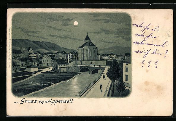 Ansichtskarten: Lithographie Appenzell, Teilansicht – Gebraucht aus Berlin von bartko-reher
