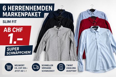 Titel: in 6 Marken-Herrenhemden ab CHF 1.– | Neuwert ca. CHF