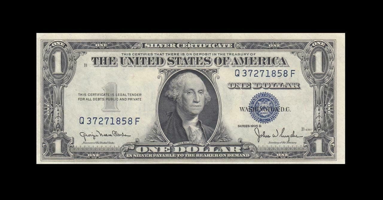 Banconote: USA SILVER CERTIFICATE $1 "Q" 1935-D UNC – Nuovo (secondo la descrizione) da Cousset venduto da Patricio77