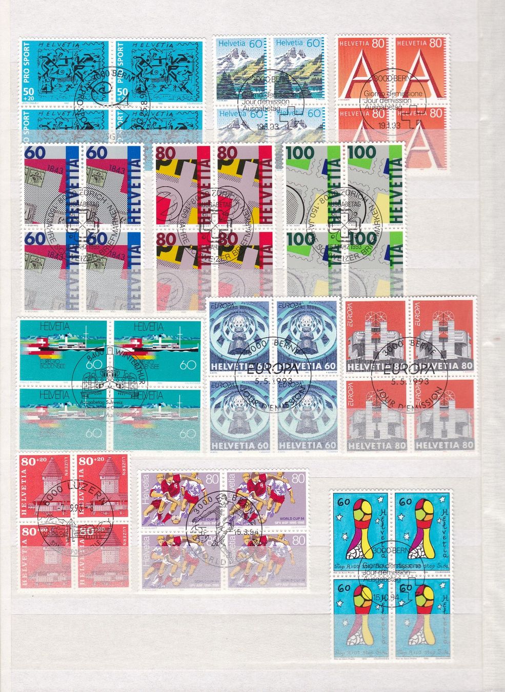 Alle Briefmarken: SCHWEIZ  4er-Block Sammlung – Gebraucht aus Gretzenbach von Sikim