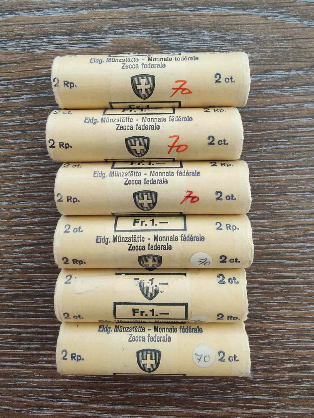 Tutti le monete: 2 Rappen 1970 / 6 Rollen à 50 Stück !!!!!!!! – Nuovo e nell'imballaggio originale da Flaach venduto da Lonzo99