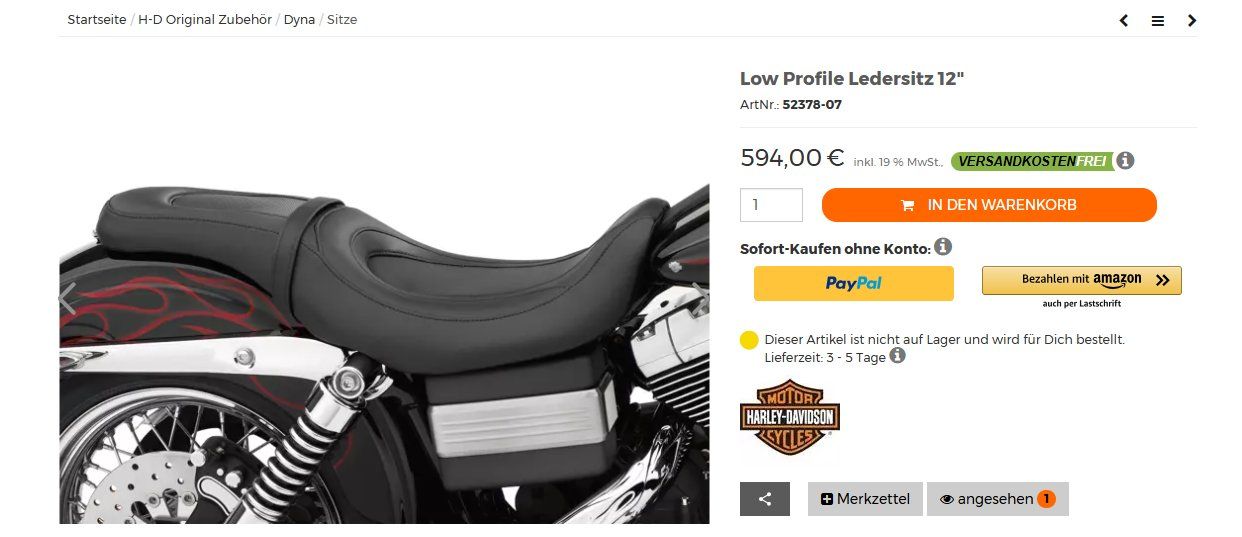Harley-Davidson Tutti i ricambio per moto: Original Harley Davidson Low Profile Ledersitz 12 – Nuovo e nell'imballaggio originale da Aarau venduto da Lennz_17