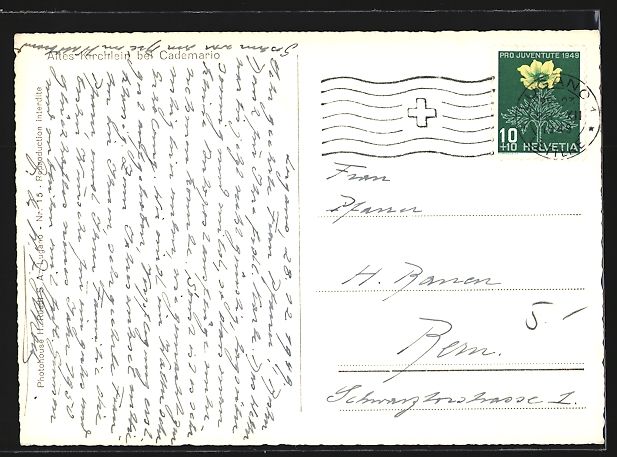 Cartoline postali: AK Cademario, Altes Kirchlein, 1949 – Usato da Berlin venduto da bartko-reher 1