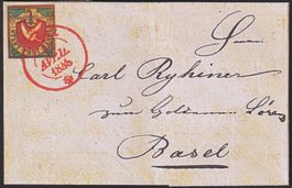 1845, Rhyner-Brief auf Albumblatt: Basler Taube-Spezial.