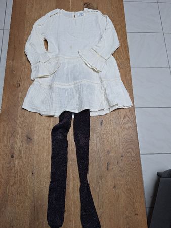 Süesses Baumwollkleid mit Strumpfhose, Grösse 116
