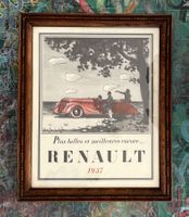 Renault Cars - Alte gerahmte Grafik-Werbung 1937