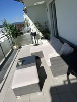 Lounge Set Polyrattan grau mit Tisch und Hocker gebraucht