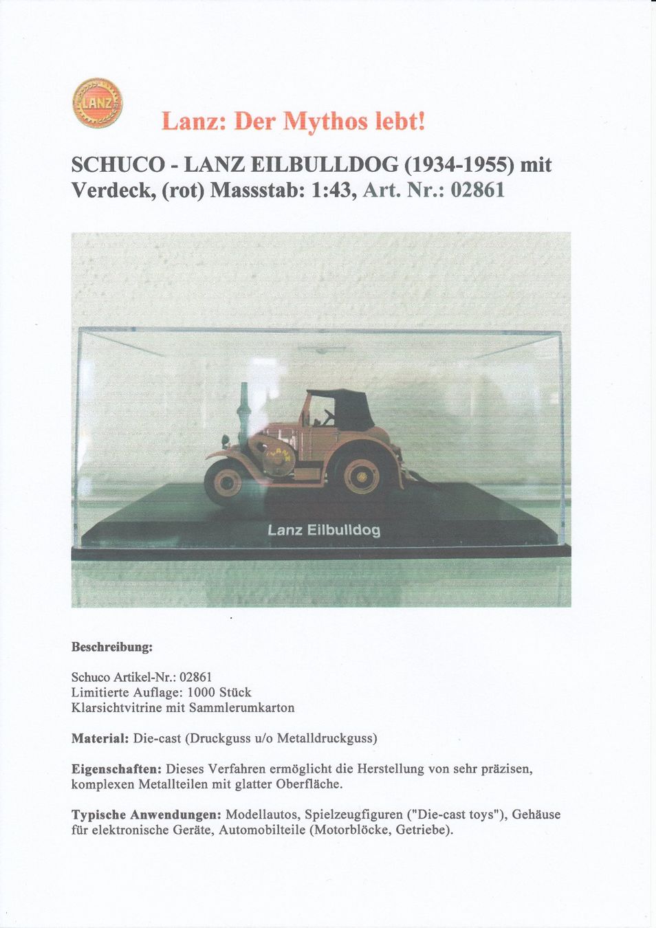 Schuco Kit di modellismo & Modellini statici: Lanz: Der Mythos lebt! – Nuovo (secondo la descrizione) da Nendeln venduto da hgh_672q 1