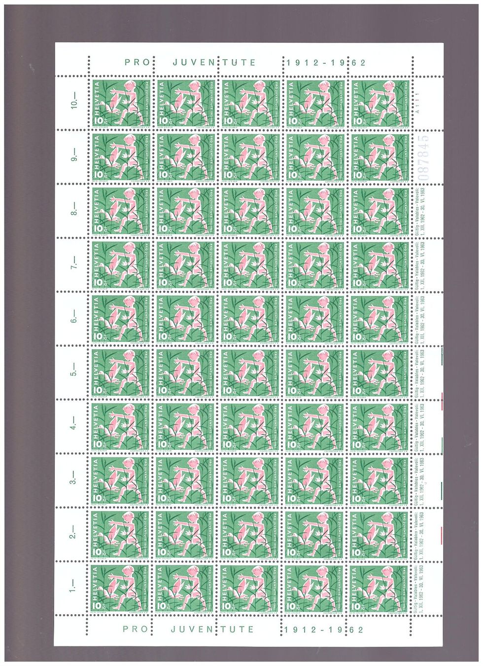 Alle Briefmarken: 1962 --- PRO JUVENTUTE BOGEN POSTFRISCH JE 50 STÜCK – Neu (gemäss Beschreibung) aus Dübendorf von Piero2 3