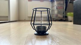 Schwarzes Windlicht aus Metall und Glas - Top Zustand!