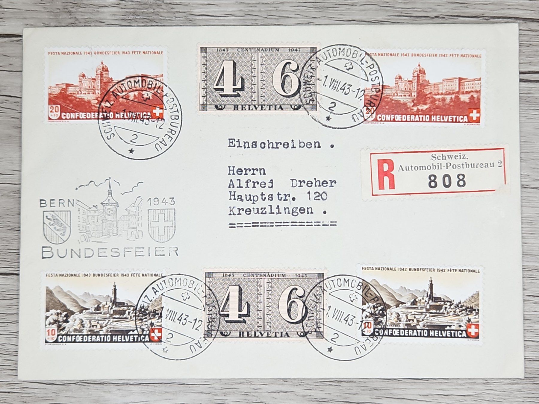 Tutti i francobolli: CL01 Enveloppe + Timbre Suisse 1943 – Usato da Cousset venduto da Patrick_Collections